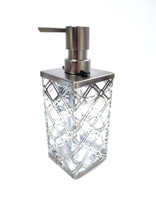 Nuovo Eh Vetro, Argento Spazzolato Cornice Metallo Esterno Sapone, Dispenser - Immagine 1 di 4