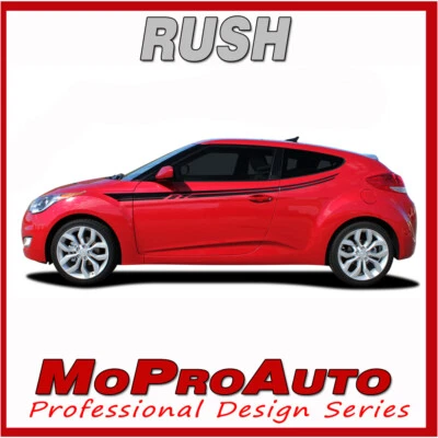 FITS 2013-2017 Hyundai Veloster / RUSH Side Vinyl Decals Stripes Graphics  - Image 1 of 4