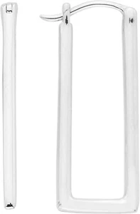 Sterling Silver Rectangular Geometric Hoop Earrings - Picture 1 of 5