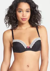 Betsey Johnson Intimates Balconette Bra Underwire Black Striped Size 32B 3325 - Picture 1 of 3