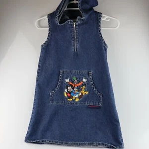 Vintage Walt Disney World Hooded Denim Dress Mickey & Friends Kids M - Picture 1 of 6