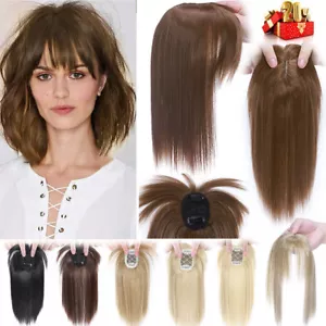 100% Real Natural Topper with Bangs Toupee For Thinning Hair as Human Half Wig T - Picture 1 of 25