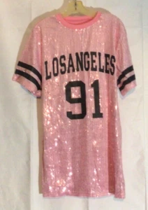 NWOT Pink Sequin Top “Los Angeles” “91” Size S - Picture 1 of 3