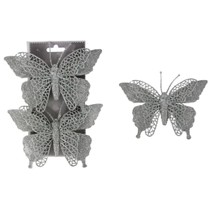(1,99€/Stück) 4x Schmetterlinge silberfarben mit Clip 12 cm x 17 cm Baumschmuck - Bild 1 von 1