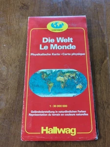 Die Welt Le Monde Hallwag  World Terrain Map Continent Map  - Picture 1 of 13