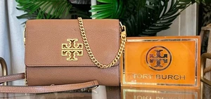 Authentic Tory Burch Camel Brown Leather Britten Shoulder Bag - Picture 1 of 10