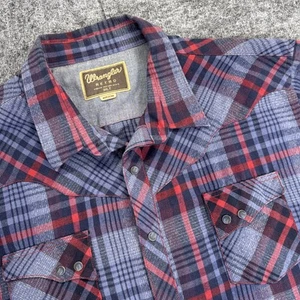 Wrangler Retro Men's Pearl Snap Pocket Plaid Western Flannel Shirt 3XLT Blue/Red - Picture 1 of 7