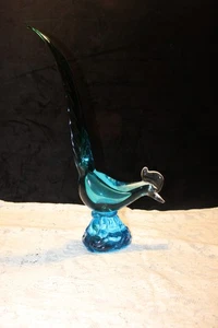 VTG Mid Century Hand Blown Murano Blue Green RARE Glass Pheasant Bird 14" - Picture 1 of 14