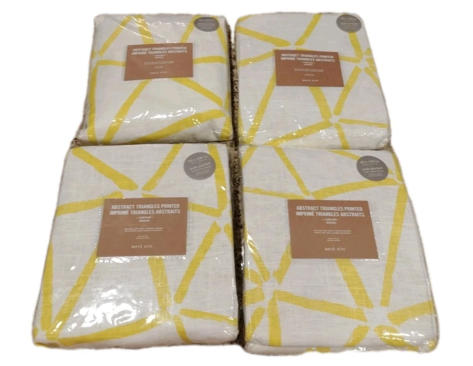 4 West Elm Curtains Abstract Triangles Yellow White Drapery 48x108" Pole Pocket  - Image 1 of 4