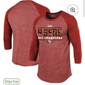 49ers 2023 NFC Champs Shirt Majestic Threads Raglan 3/4 Sleeve Red Men’s XL NWT - Picture 1 of 2