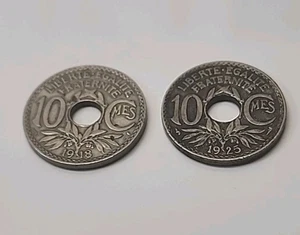 Vintage 1918 And 1925 French 10 Ces Coin Old And Rare Coins 100 Years Old - Picture 1 of 7