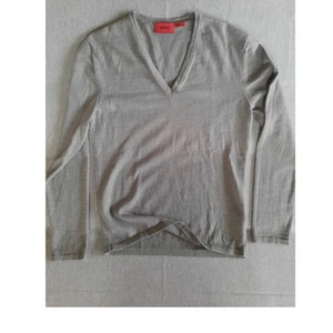 Suéter HUGO BOSS Hombres Lana Pura Gris Claro Cuello en V Tejido Manga Larga Rumania Mediano - Imagen 1 de 11