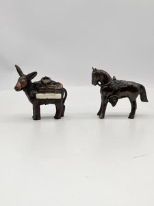 Vtg Bronze Donkey And Horse 2-1/2” Long Cute! - Picture 1 of 7