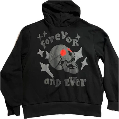 Pacsun Forever Hoodie Black Puff Graphic Skull Pullover Size L Perfect Condition - Image 1 of 4