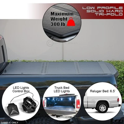 For 1997-2004 Dodge Dakota 6.5' Bed Low Profile Hard Tri Fold Tonneau Cover+LED - Image 1 of 4