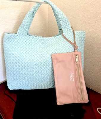Bolso de Mano FALOR Firenze Tejido a Mano Cuero Italiano Lg Azul Claro Celeste y Bolsa Foto 1 de 4