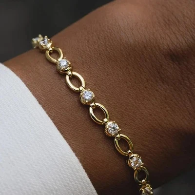 Brazalete de tenis para mujer enchapado en oro amarillo de 14 k diamante simulado corte redondo de 4 quilates Foto 1 de 4
