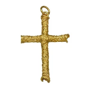 Colgante Cruz Textura Corteza Oro Amarillo 9ct Caballeros - 8,4 g - Imagen 1 de 4