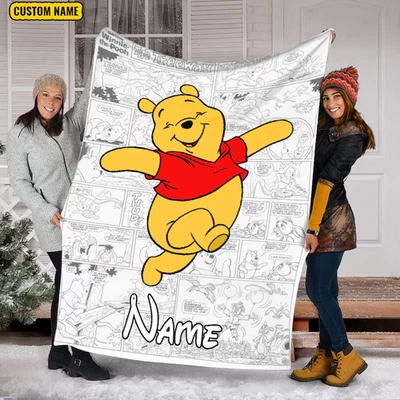 Personalized Name Pooh Blanket, Disney Winnie The Pooh Fleece Mink Sherpa Blanke - Image 1 of 4