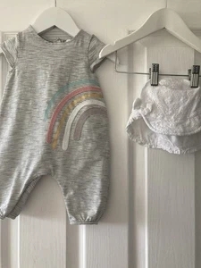 NEW UPLOAD 🩷 2pc Summer Set Rainbow Romper & Hat By NEXT Baby Girls Newborn - Picture 1 of 7