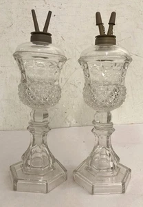 Antique 19th C. Whale Oil Lamps Pressed Glass - Picture 1 of 9
