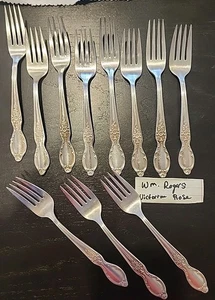 Silverplated silverware VICTORIAN ROSES FORKS 11 Peices Cake And Dinner - Picture 1 of 14