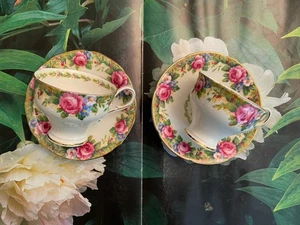 Paragon Bone China Tapestry Rose Floral Fine Bone China 2 Tea Cup & Saucer Sets - Picture 1 of 17