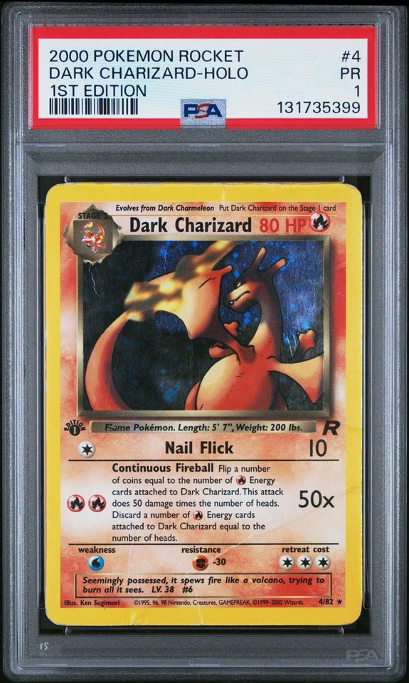 Dark Charizard 4/82 Pokemon Card 1st Edition Holo Team Rocket 2000 WOTC PSA 1 - Image 1 of 3