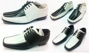 Children's Boys Black & White Slip-On Wedding & Prom Party Shoes for Suits - Picture 1 of 12