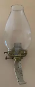 ANTIQUE OIL LAMP FLAT SIDED CHIMNEY WITH BURNER & WICK - Picture 1 of 5