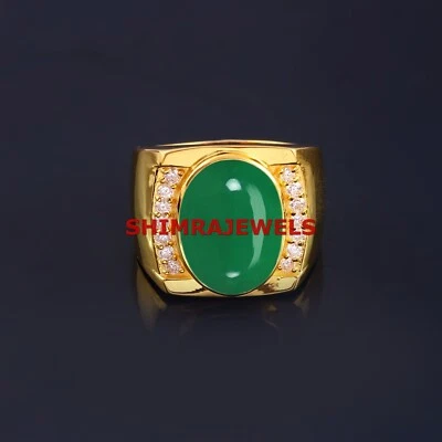 Anillo para hombre de plata de ley 925 chapado en oro con ónix verde natural y circonita cúbica #1117 Foto 1 de 4