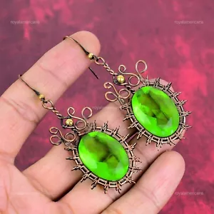 Peridot Gemstone Handcrafted Drop Dangle Wire Wrapped Earrings Jewelry Copper - Picture 1 of 7