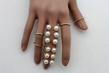 Fashion Gold Metal Pearl Beads Statament Bands New Women Set Of 5 Ring 4 Fingers