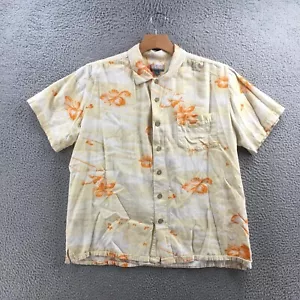 Breakwater Button Up Shirt Mens L Yellow Floral Short Sleeve Collared Pocket - Picture 1 of 15