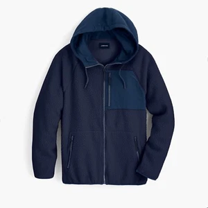 J. Crew Sherpa zip-front Hooded Jacket Size Large Navy - Picture 1 of 5