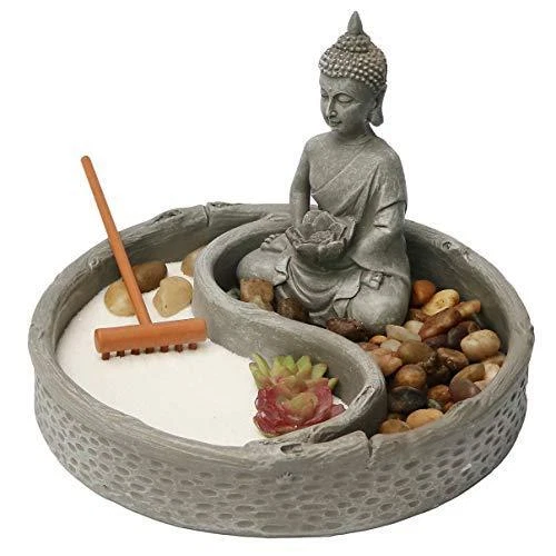 Nature's Mark Mini Zen Garden Kit for Desk with Lotus, Buddha Figures, Rake and - Image 1 of 4