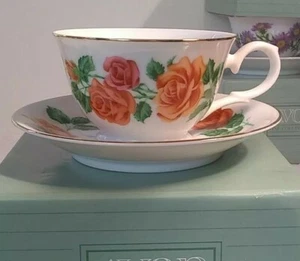 Teacup and Saucer set June 1991 Orange Rose Blossoms for Month Series - Picture 1 of 8