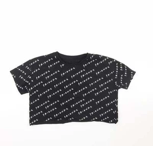 George Girls Black Spotted Cotton blend Cropped T-Shirt Size 8 Years - FRIE - Picture 1 of 12