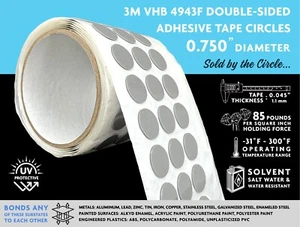3M VHB 4943F  DOUBLE-SIDED TAPE CIRCLES, 0.750” DIAMETER, SOLD BY THE CIRCLE! - Picture 1 of 1