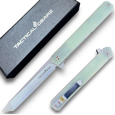 TACTICALGEARZ G10 EDC Folding Knife! Ball Bearing Pivot! Razor Sharp D2 Steel Tanto Blade!