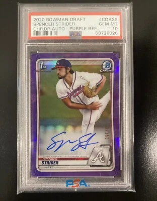 2020 Spencer Strider Bowman Chrome Purple Refractor Auto /250 PSA 10 - Image 1 of 2