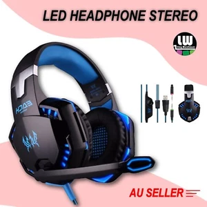 3.5mm Gaming Headset Mic Blue LED Headphones Stereo for Laptop PS3 Xbox one - Picture 1 of 9