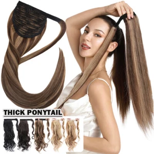 Wrap Around Clip In 100% Remy Hair Ponytail Real Human Hair Extensions THICK USA - Picture 1 of 92