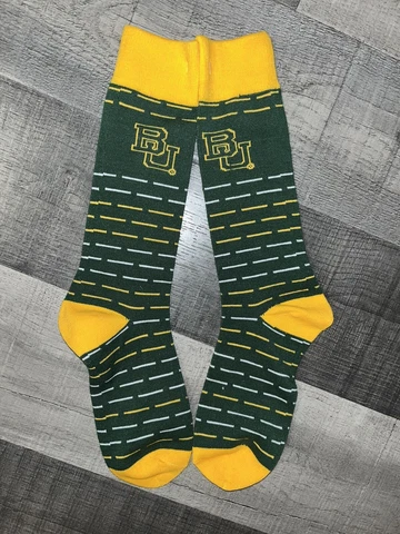 BAYLOR BEARS COLLEGE MENS LOGO STRIPED LINEUP CREW DRESS SOCKS LARGE Q Cover