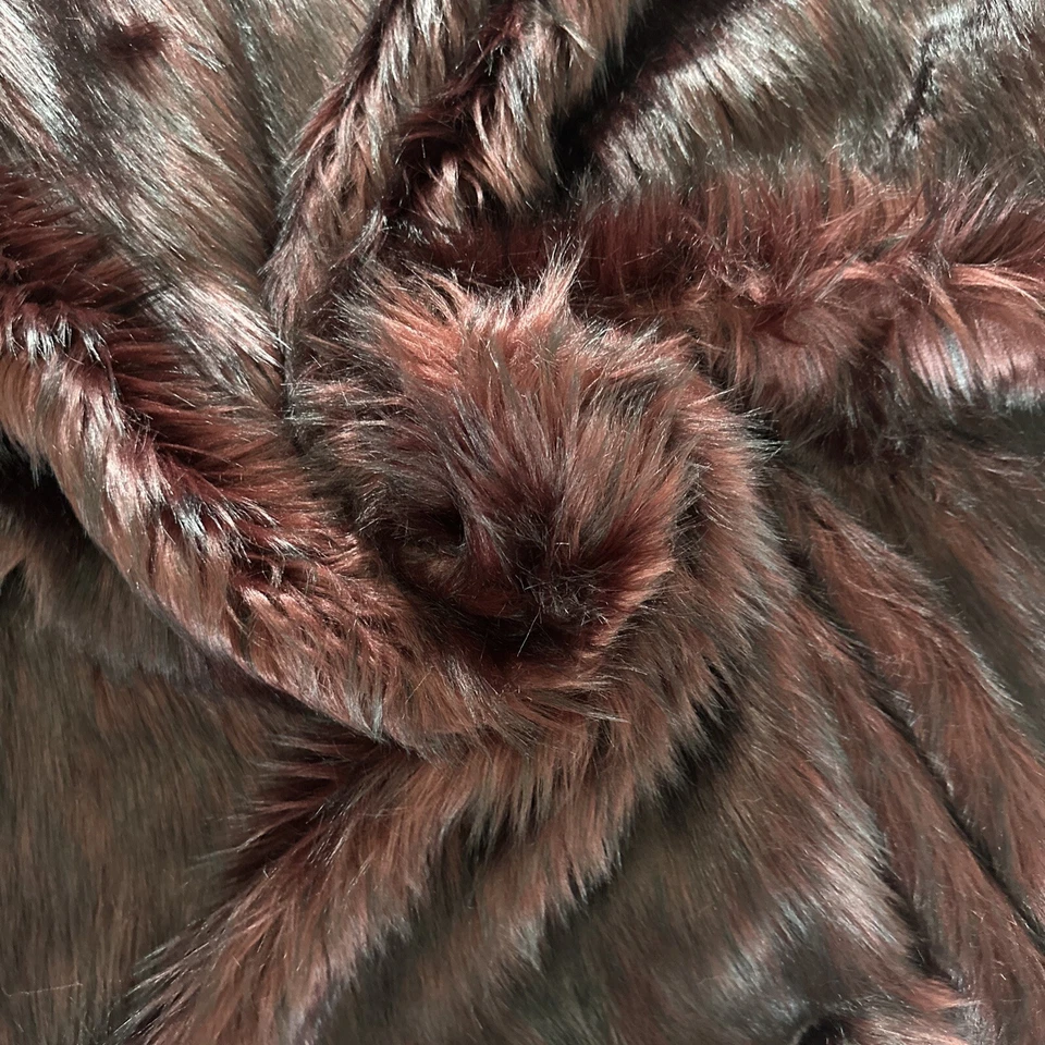 Faux Fur Mongolian Long Pile 2” Fabric Red Black Burgundy 39”x64” Poms Trims - Image 1 of 4