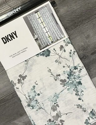 2 DKNY Curtain Panels WALLFLOWER- 2 Rod Pocket Curtains 50” x 84” Teal Grey NEW - Image 1 of 4