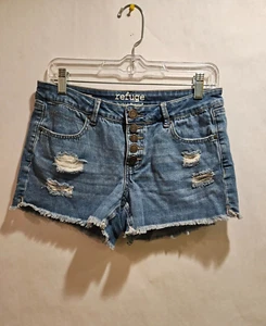 Refuge Distressed 5 Button Denim Shorts Cheeky Mid-Rise Charlotte Russe Size 2 - Picture 1 of 5