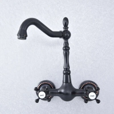 Wall Mount Black Oil Rubbed Brass Bathroom Sink Faucet Kitchen Mixer Tap fsf723 - Image 1 of 4