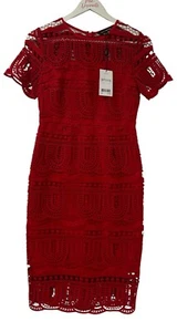 Next Women's Red Lace Midi Occasion Dress ~ Size 8 Petite ~ Brand New with Tags - Imagen 1 de 9
