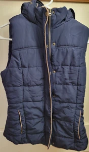 Women's Prince And Fox Blue Hooded Vest Size Small Petite S/P - Picture 1 of 3